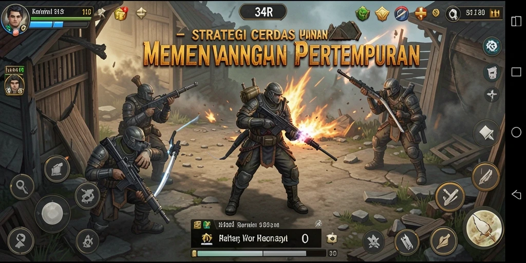 Screenshot gameplay 34R yang menunjukkan pertempuran taktis intens.