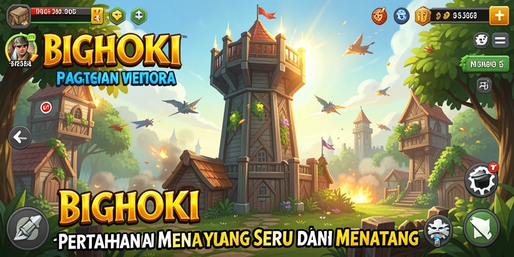 Tampilan gameplay seru BIGHOKI dalam mode Tower Defense.