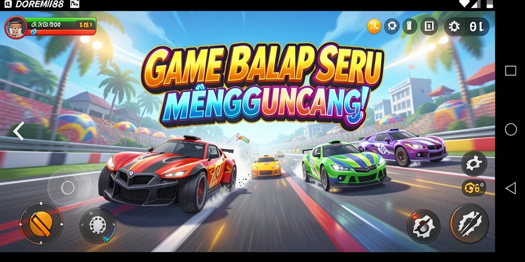 Screenshot gameplay DOREMI88 menampilkan aksi balap yang mendebarkan.