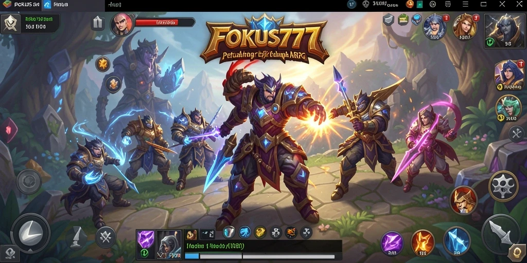 Screenshot gameplay ARPG FOKUS777 menampilkan aksi pertempuran yang intens.