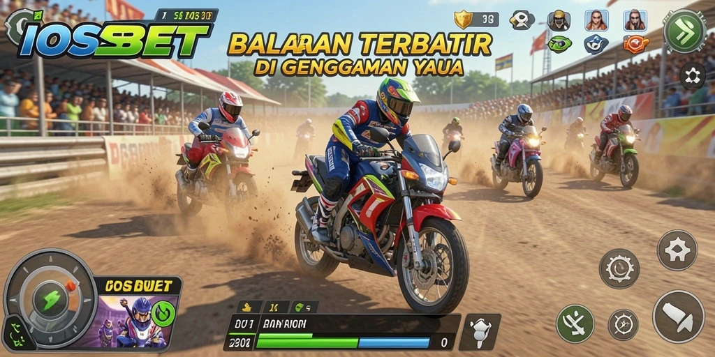 Screenshot menunjukkan adu balap motor mendebarkan di trek yang menantang.