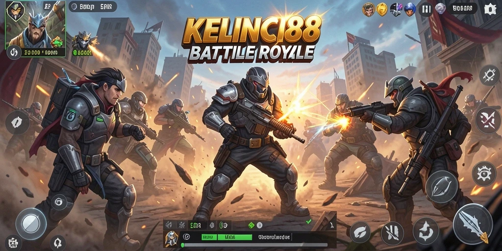 Screenshot menunjukkan pemain bertempur sengit dalam KELINCI88 Battle Royale.