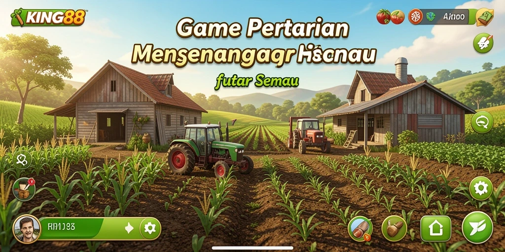 Screenshot gameplay KING88 menunjukkan aktivitas pertanian yang seru.