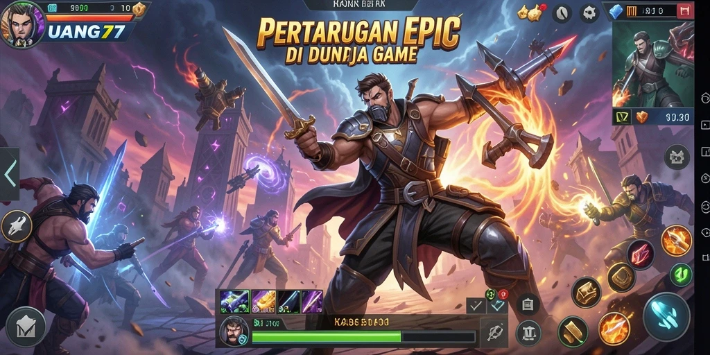 Screenshot gameplay UANG77 menampilkan pertarungan seru dan karakter yang beragam.