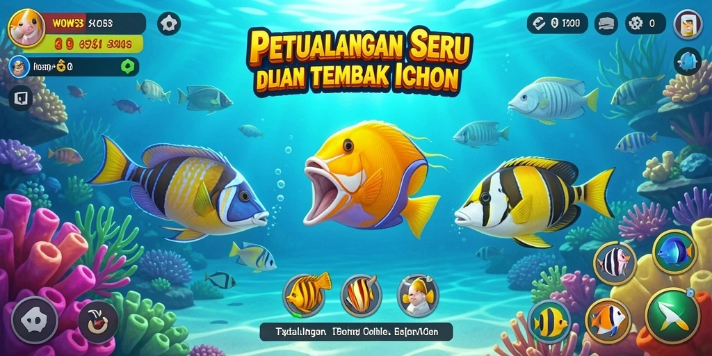 Screeshot gameplay WOW33 menampilkan aksi tembak ikan yang seru.