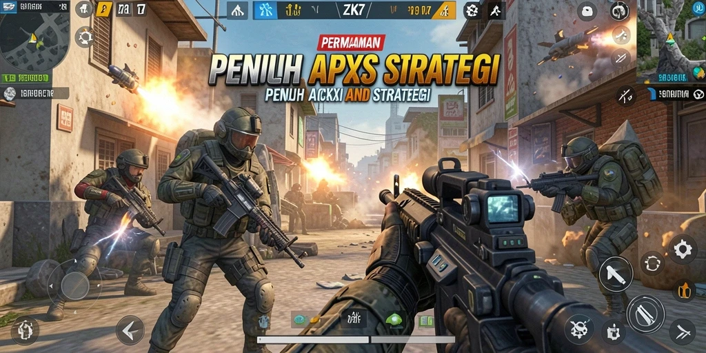 Screenshot gameplay ZK7 dengan aksi tembak-menembak yang mendebarkan.